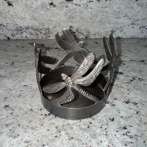 Silver Dragonfly Candle Holder